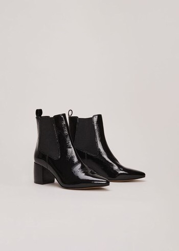 Phase Eight Black Leather Patent Boots Black Australia | PF0865371